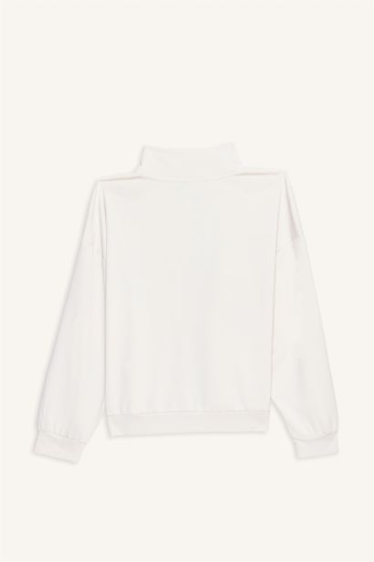 سويت شيرت قصة مريحة بياقة عالية بسوسته