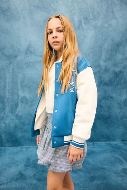 Girl Slogan Printed College Collar Thick Fabric Bomber Jacket