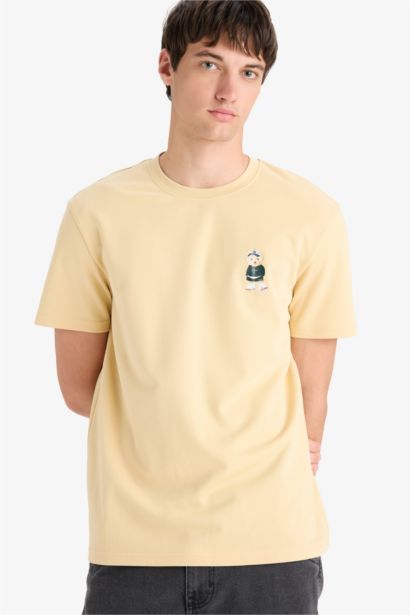 تيشيرت مطبوع قصة عادية برقبة مستديرة