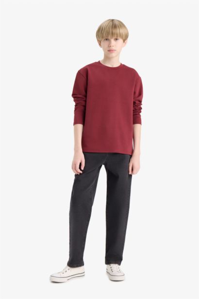 Bisiklet Yaka Basic Düz Uzun Kollu Okul Tişörtü Erkek Çocuk