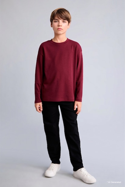 Boy 100% Cotton Oversize Fit Crew Neck Long Sleeve T-Shirt