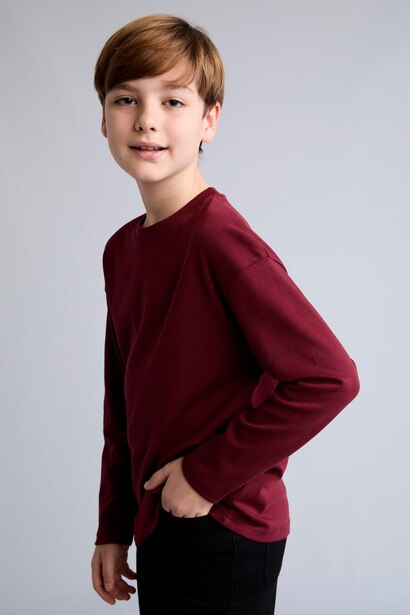 Boy 100% Cotton Oversize Fit Crew Neck Long Sleeve T-Shirt