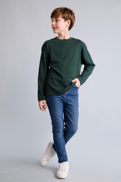 T-shirt oversize à manches longues et col rond 100% coton pour garçon