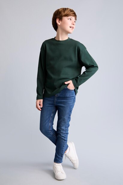 T-shirt oversize à manches longues et col rond 100% coton pour garçon