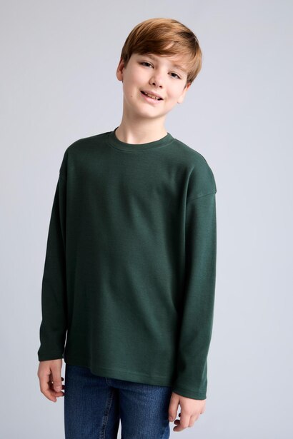 T-shirt oversize à manches longues et col rond 100% coton pour garçon