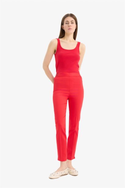 Cigarette Fit Regular Hem Satin Trousers