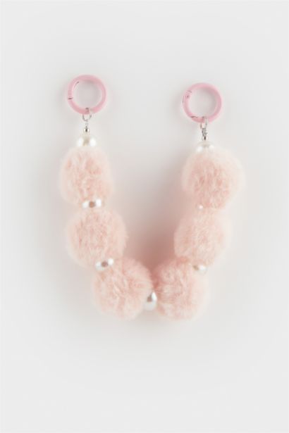 Woman Pink Plush Charm Keychain