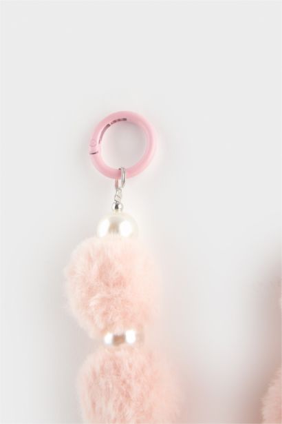 Woman Pink Plush Charm Keychain
