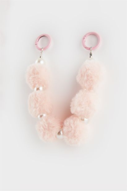 Woman Pink Plush Charm Keychain