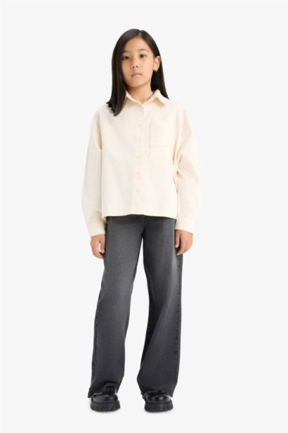 قميص بناتي كم طويل قطن اوفر سايز