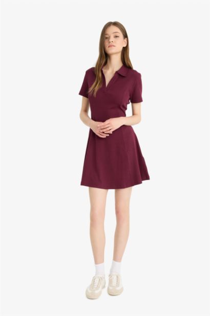 Coool поло жаға қысқа жеңді Қысқа жеңді трикотаж көйлек