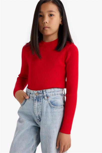Girl Slim Fit Crew Neck Knit Pullover