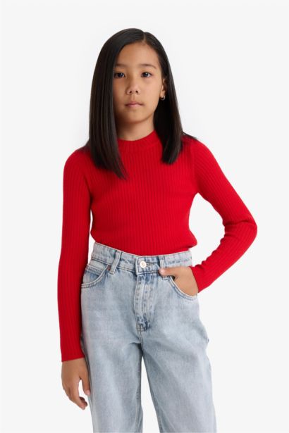 Girl Slim Fit Crew Neck Knit Pullover