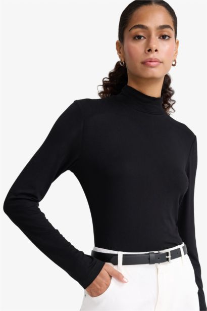 Slim Fit Long Sleeve Stand Collar T-shirt