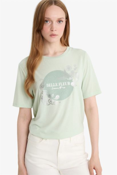 T-shirt imprimé à col rond et manches courtes Coupe régulière