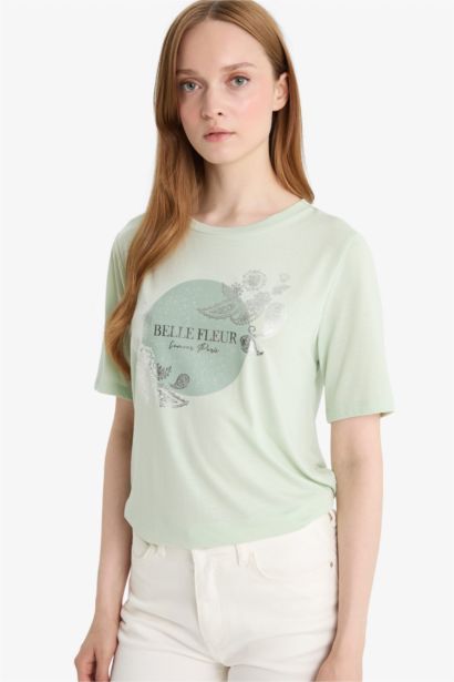 T-shirt imprimé à col rond et manches courtes Coupe régulière