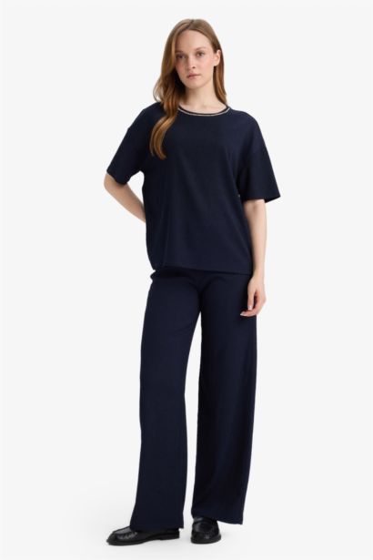 Брюки из жатой ткани Wide Leg