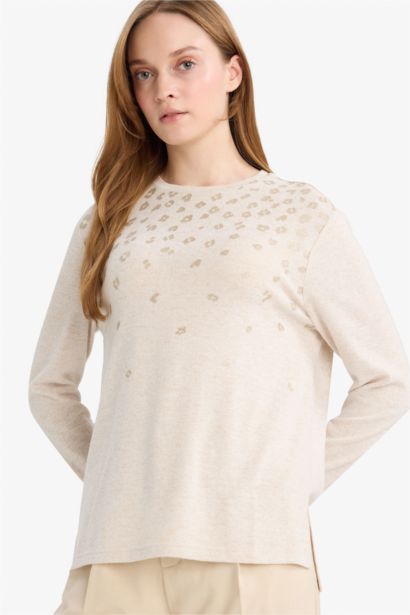 Regular Fit Crew Neck Stone Detail T-Shirt