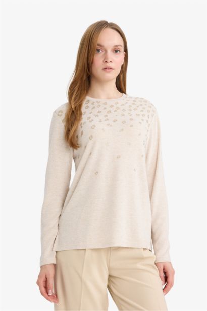 Regular Fit Crew Neck Stone Detail T-Shirt