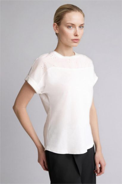 Flamlı Pamuk Kısa Kollu Tişört