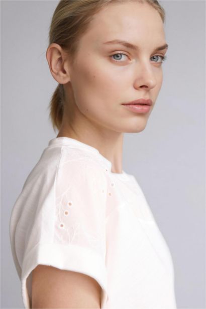 Flamlı Pamuk Kısa Kollu Tişört