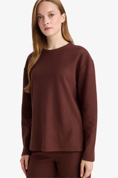 تيشيرت ردن طويل قصة عادية محاك برقبة مستديرة