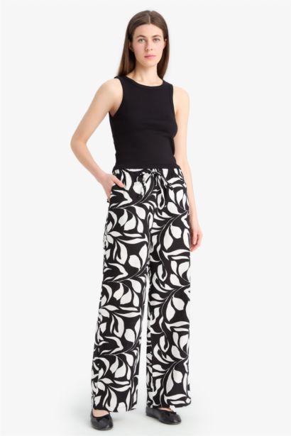 %100 Pamuk Wide Leg Poplin Kumaş Palazzo Pantolon