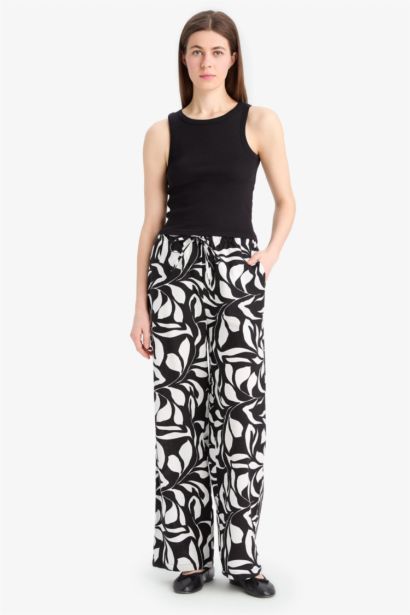 %100 Pamuk Wide Leg Poplin Kumaş Palazzo Pantolon