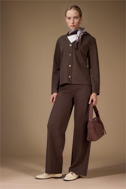 Wide Straight Leg Pique Trousers
