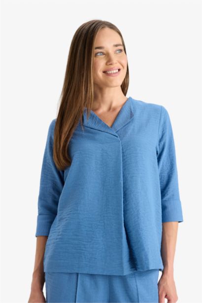 قميص كم طويل ايروبين قصة عادية برقبة القلاب