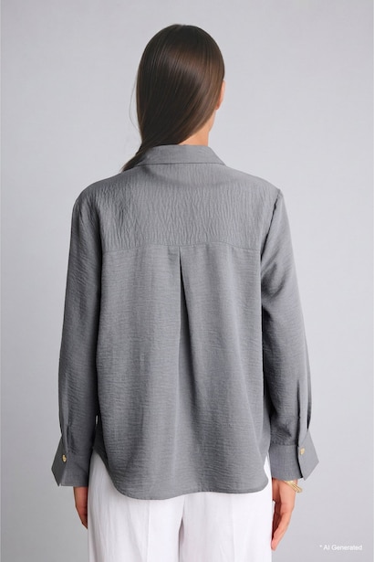 Chemise en aérobine à manches longues Coupe décontractée