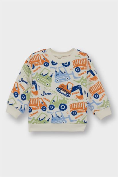Baby Boy Crew Neck Vehicle Printed Sweatshirt