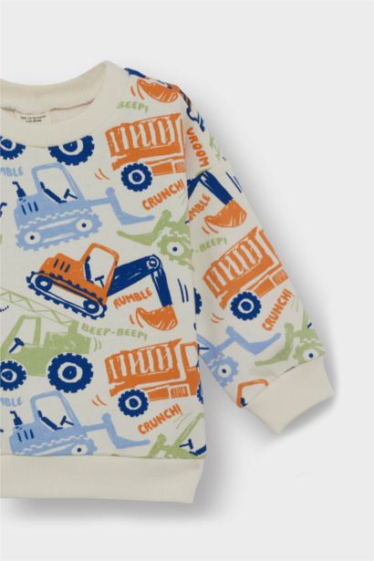 Baby Boy Crew Neck Vehicle Printed Sweatshirt