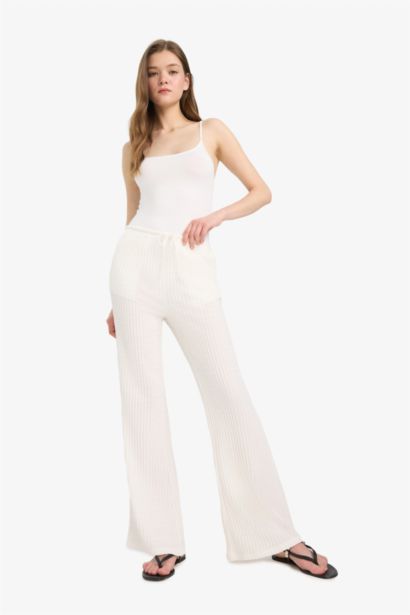 Flare Fit Beli Lastikli Bürümcük Pantolon