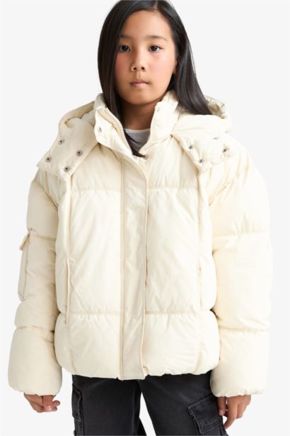 Girl Hooded Zippered Puffer Jacket