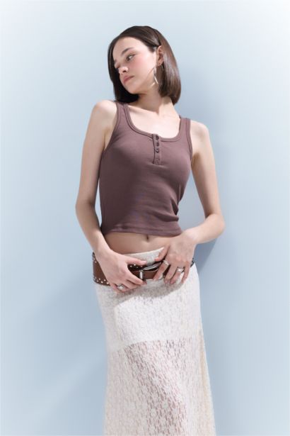 Débardeur slim côtelé à boutons