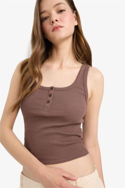 Débardeur slim côtelé à boutons