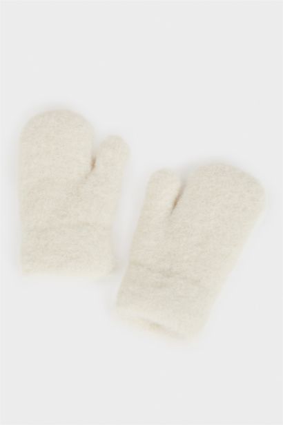 كفوف بيبي بناتي محبوك بفرو صناعي من الداخل