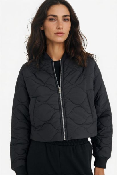 Su Geçirmez Regular Fit Kolej Yaka Fermuarlı Bomber Mont