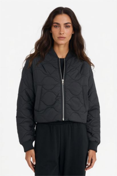 Su Geçirmez Regular Fit Kolej Yaka Fermuarlı Bomber Mont