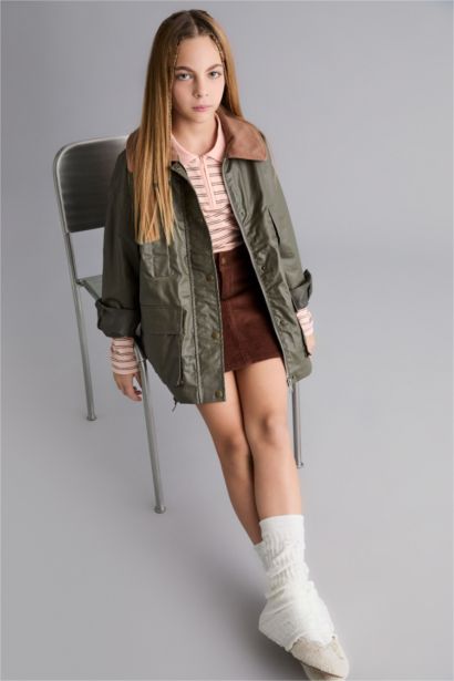 Girl Contrast Collar Zippered Jacket