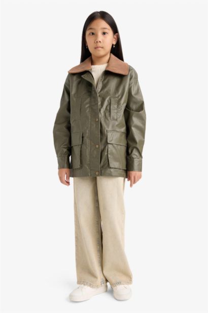 Girl Contrast Collar Zippered Jacket