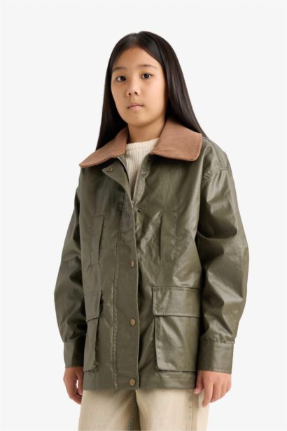 Girl Contrast Collar Zippered Jacket