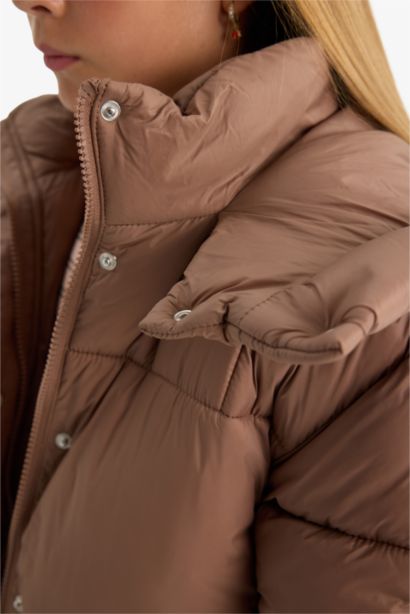 قمصلة نفخ بناتي طويل مقاوم للماء بغطاء للرأس