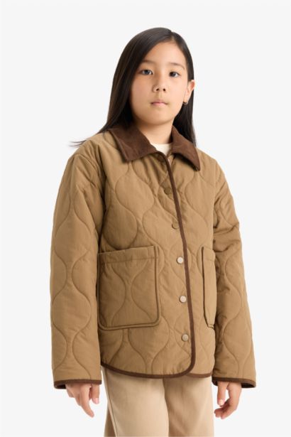 Girl Windproof Quilted Contrast Collar Jacket