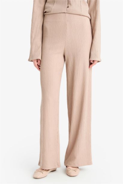 Wide Leg Crinkle Trousers