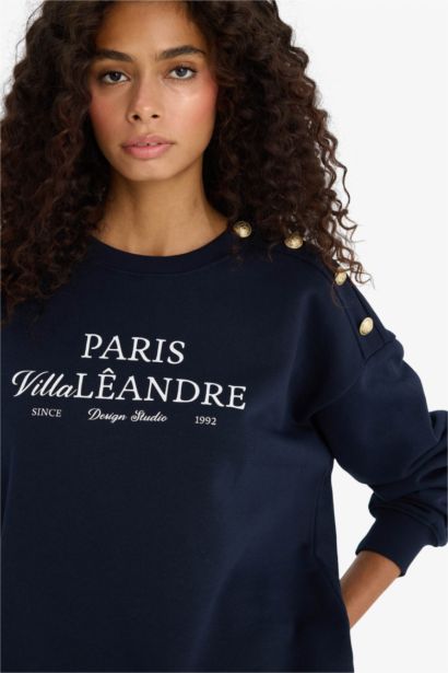 Толстая толстовка Relax Fit с круглым вырезом, принтом и из материала для свитшотов