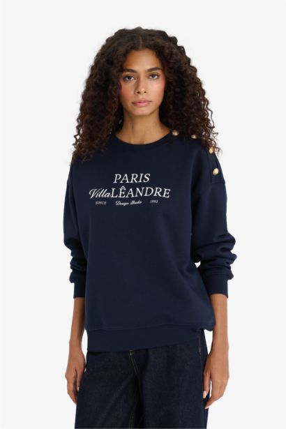 Толстая толстовка Relax Fit с круглым вырезом, принтом и из материала для свитшотов