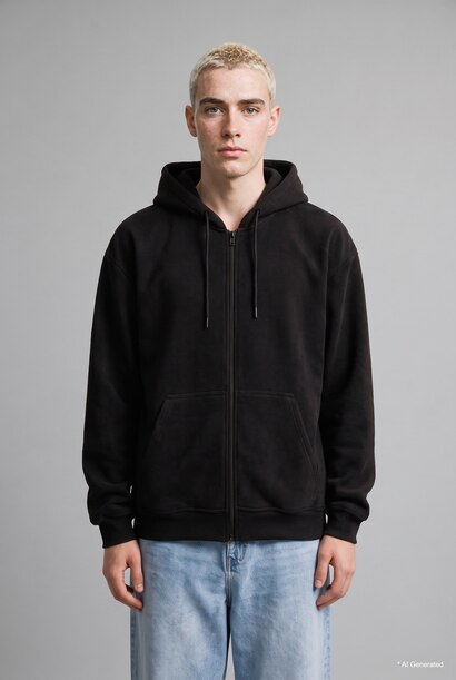 Sıcak Tutan Boxy Fit Kapüşonlu Fermuarlı Polar Basic Sweatshirt