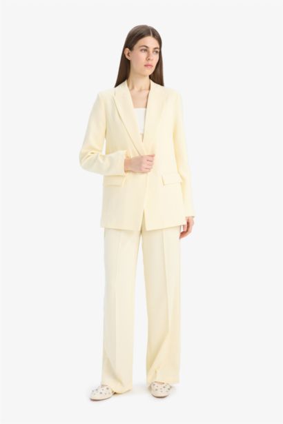 High Waist Long Length Wide Leg Crepe Fabric Trousers